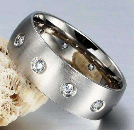 Full Eternity Sparkling Bezel Stainless Steel Band Ring. Size 7 / N+