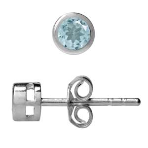 Genuine Sky Blue Topaz 925 Sterling Silver Bezel Stud Earrings