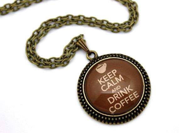 "KEEP CALM AND DRINK COFFEE" Statement Necklace