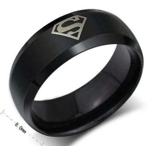 Mens BLACK stainless steel Superman ring. Size 11 / V+