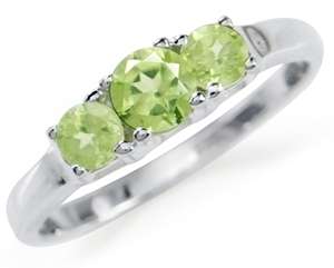 Natural Peridot 0.64ct Genuine Sterling Silver Trilogy Ring - 7 / N+