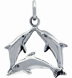 *STERLING SILVER GUARANTEE* Three Dolphins Pendant / Charm