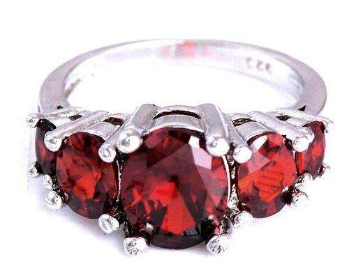925 Silver Garnet Zircon Platinum Plated Ring - 10 / U