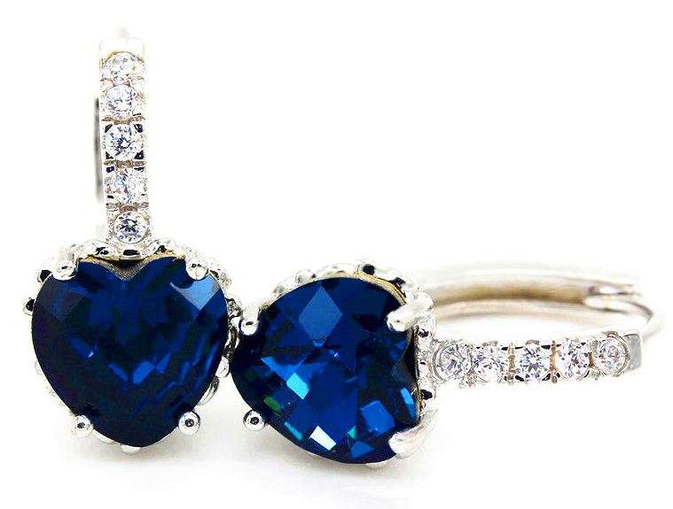 925 Silver Sapphire Crystal Platinum Plated Leverback Earrings