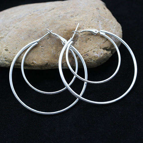 925 Silver Hook Drop Hoop Platinum Plated Earrings