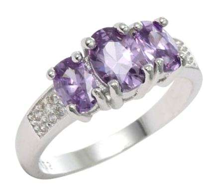 925 Silver Amethyst Zircon Platinum Plated Ring - 8 / Q