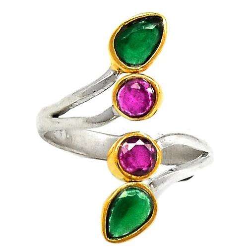 DESIGNER RUBY EMERALD 18KT YELLOW GOLD VERMEIL RING