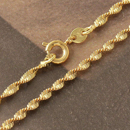 9K Yellow Gold Filled Womans Double Water Wave link Necklace Chain
