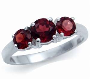 Natural Garnet 1.34ct Genuine Sterling Silver Trilogy Ring - Size 10 / U