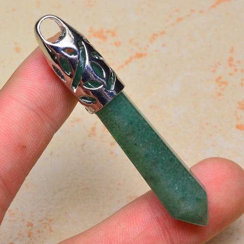 GORGEOUS! NATURAL GREEN AVENTURINE GEMSTONE PENDULUM PENDANT