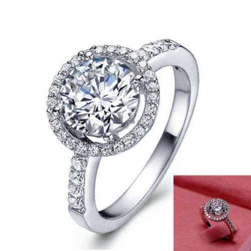 Silver Halo Engagement Ring ft. Created White Topaz in Size 6.5 / N