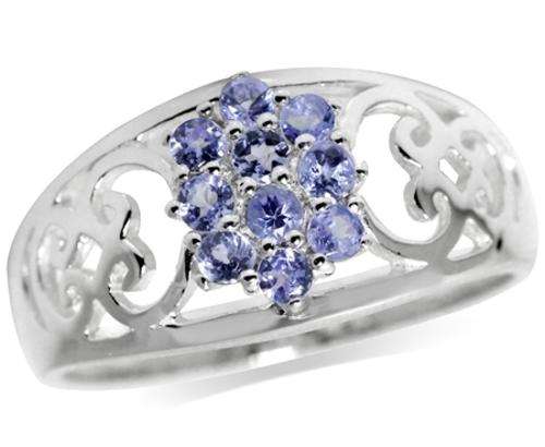 Genuine 0.40ct Tanzanite 925 Sterling Silver Filigree Cluster Ring. Size 8/Q ***ERV R4000-**