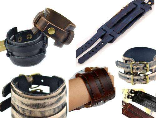 MENS LEATHER BUCKLE CUFF BRACELET - VARIOUS COLOURS