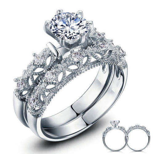 "~~`~~'SENSATIONAL'~~``~~" A Beautiful Solitaire Engagement + Wedding Set SOLID STERLING SILVER 925
