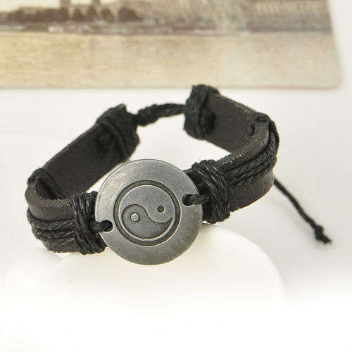 Leather YIN YANG Wristband Bracelet