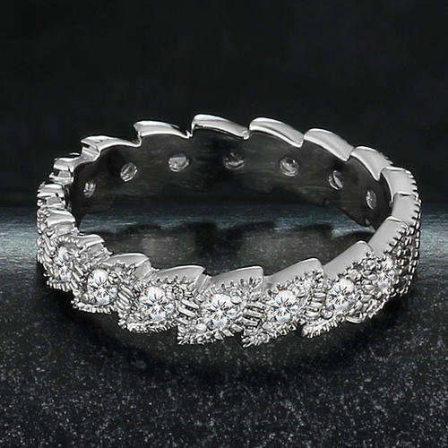 Classic "Leaf" Rhodium Plated CZ Lady Eternity Ring - Size 6