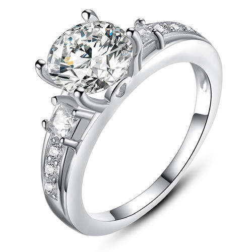 Darling Rhodium Plated Solitaire and Accents Ring - Size 5
