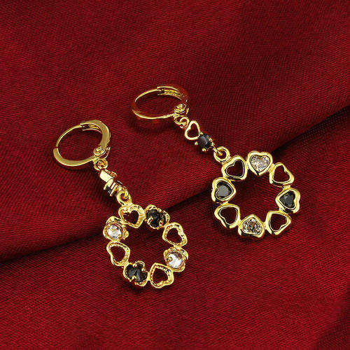 Cubic Zirconia 24kt Gold Plated Heart Cut Earrings