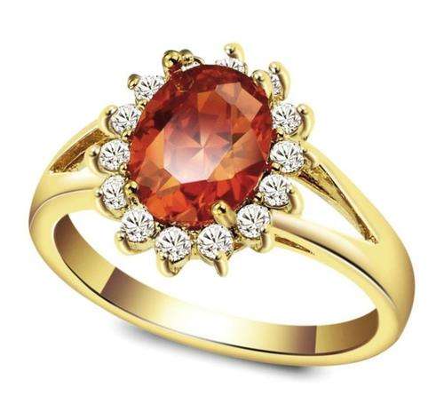 BRAND NEW Stunning Sim Orange Sapphire Halo Ring. Size 10 [U]