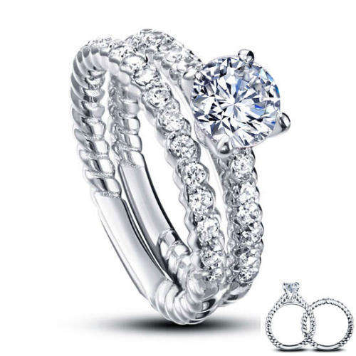 "~~`~~'MACNIFICENT'~~``~~" A Beautiful Solitaire Engagement + Wedding Set SOLID STERLING SILVER 925