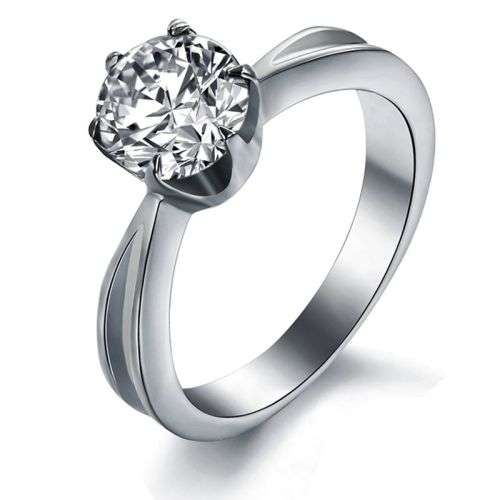 TINY SIZE!!! Classic Stainless Steel Solitaire 1.25CT CZ Ring - Size 3 / F / 14.1mm diameter