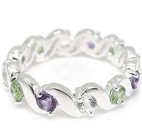 **Size 8 / Q** Extraordinary Genuine Peridot, Amethyst, Topaz Ring in 18kt White Gold Vermeil