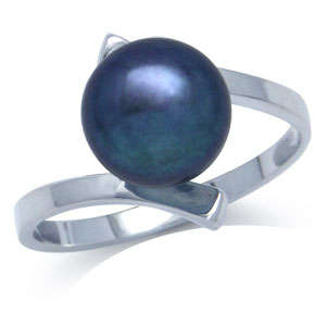 Beautiful Black Freshwater Pearl Ring in Authentic .925 Solid Sterling Silver - Size 8