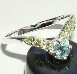Size 7 / O - Brand New 0.38ct Genuine Blue Topaz & Peridot Wishbone .925 Solid Silver Ring