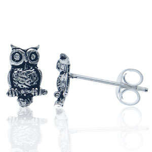 Brand New Wise Owl Studs .925 Solid Silver Earrings