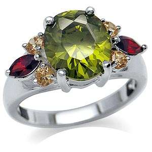 ACJ - Designer 10.30ct Olive, Red, Champagne CZ Ring. Size 8 / Q / 18mm