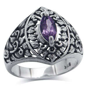 Size 8 / Q - Brand New 0.20ct Genuine Amethyst Filligree .925 Solid Silver Ring