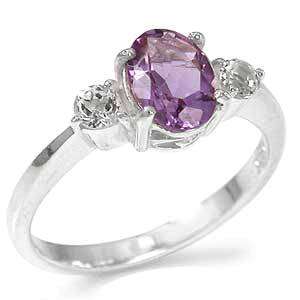 Size 8 / Q - Brand New Genuine 1.20ctw Amethyst & White Topaz Ring set in .925 Sterling Silver