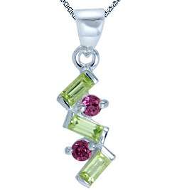 Brand New Beautiful Necklace With Genuine 0.30ctw Rhodolite and Peridot in 925 Sterling Silver