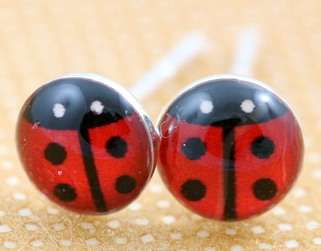 LAST PAIR AVAILABLE!! 5mm Red Ladybug 925 Sterling Silver Stud Earrings