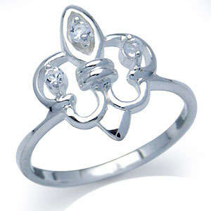 Brand New Fleur De Lis Ring With 0.09ctw White Topaz Designed in 925 Sterling silver - Size 7
