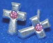 Pink CZ Cross Stud Earrings in 925 Solid Silver (5068)