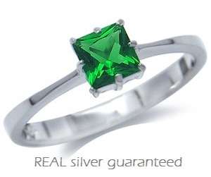 Tsavorite Green CZ 925 Sterling Silver Solitaire Ring - Size 6 / M