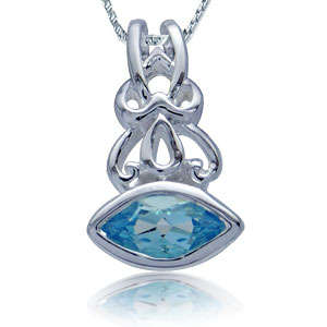 Brand New 0.38ct Natural Blue Topaz 925 Sterling Silver Filigree Pendant (7192)