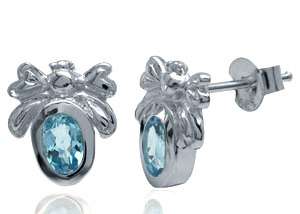 Brand New 0.50ctw Natural Blue Topaz 925 Sterling Silver Bee Stud Earrings