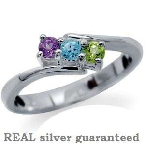 Size 7 / O - Genuine Peridot, Amethyst, Blue Topaz 925 Sterling Silver Ring (5106)