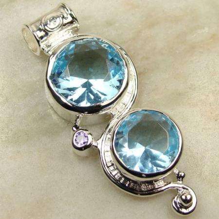 BIG & BOLD! Extravagant Light Blue CZ 925 Silver Pendant