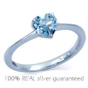 Size 8 / Q - Genuine 0.25ct Blue Topaz Heart Ring in 925 Sterling Silver (5156)