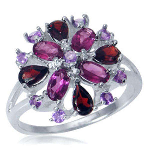 Exquisite 2.55ct Natural Rhodolite, Garnet, Amethyst Cluster Ring - Retail: R2550.00