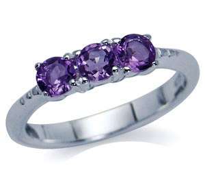 Size 7 / O - Brand New Genuine Amethyst 3-stone Ring in 925 Solid Sterling Silver (6069)