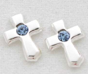 ONLY 4 AVAILABLE!! Tanzanite CZ Cross Stud Earrings in 925 Solid Silver (6141)