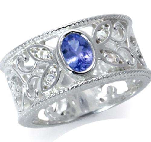 [R5710.35] ASHA CRAFT - 100% REAL 0.58ct Natural Tanzanite and Topaz Ring Size 9 / R
