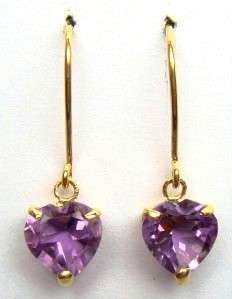 9ct Solid Yellow Gold 1.60ctw Natural Amethyst Heart Earrings (6256)