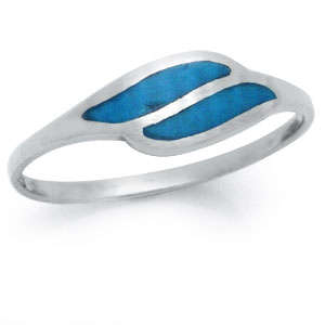 Size 4.5 / K - Brand New Petite Blue Turquoise Inlay 925 Solid Silver Ring (7041)