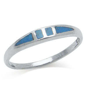 Size 4 / J - Brand New Petite Blue Turquoise Inlay 925 Solid Silver Ring  (7043)