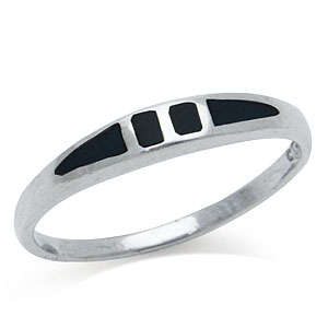 Size 4.5 / K - Brand New Petite Black Onyx Inlay 925 Solid Silver Ring (7044)